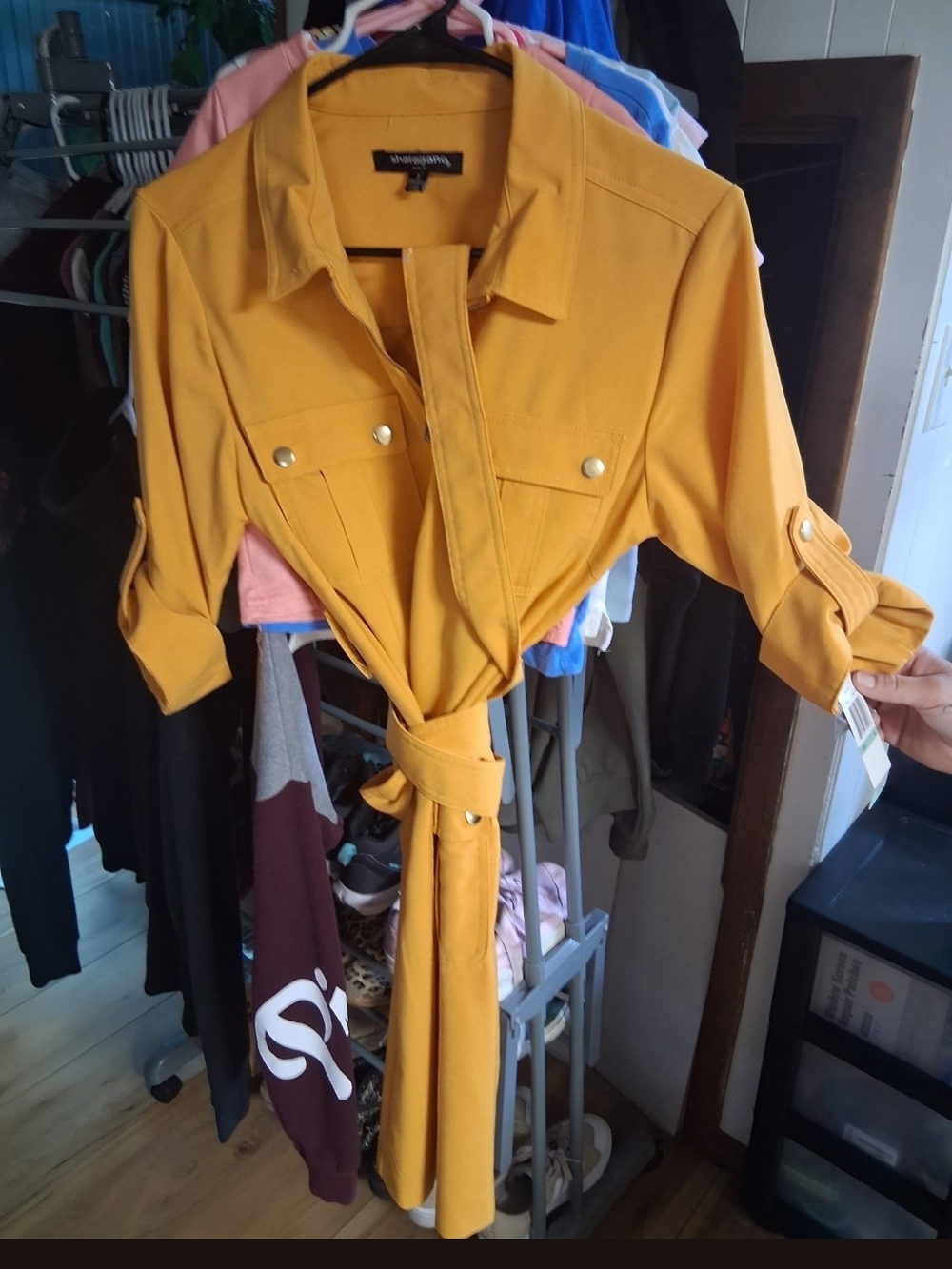 Sharagano Mustard Tie-Waist Trench Coat
